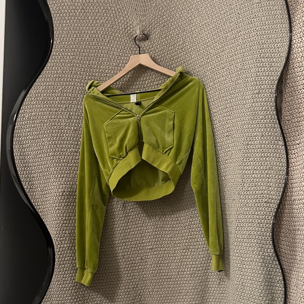 H&M Lime Green Women's Zip-Up Cropped Hoodie